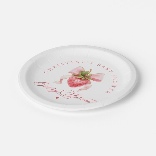 Coquette Strawberry Babydusche Pappteller (Schrägansicht)