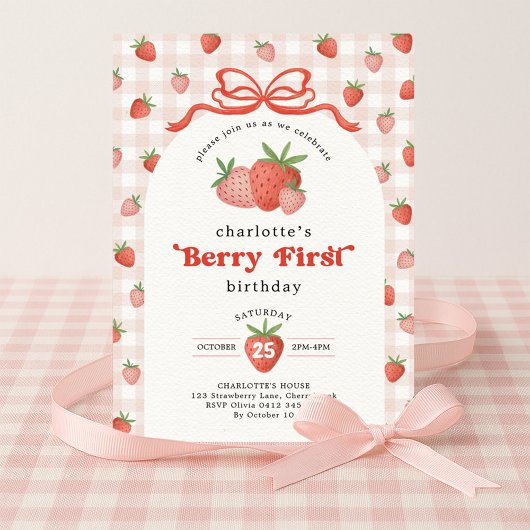 Coquette Strawberry Berry First 1st Birthday Einladung