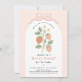 Coquette Strawberry Blush Pink Bow Birthday Foto Einladung (Vorderseite)