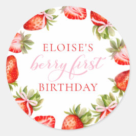 Coquette Strawberry Bow Berry Erster Geburtstag Runder Aufkleber
