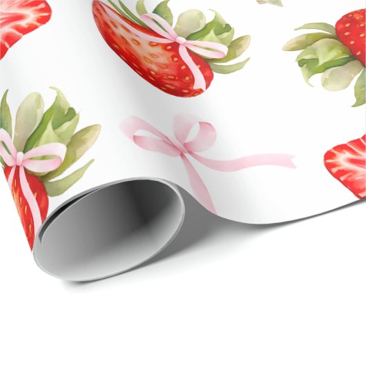 Coquette Strawberry Bow Geschenkpapier (Rolleneckpunkt)