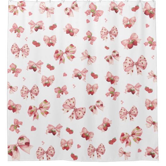 Coquette Strawberry & Bow Shower Curtain Duschvorhang (Vorderseite)
