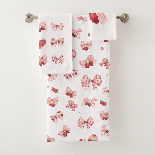 Coquette Strawberry & Bow Towel Set (3 Pieces)  (Insitu)