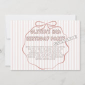 Coquette Streifen & Bugpajama Party Geburtstag Einladung (Rückseite)