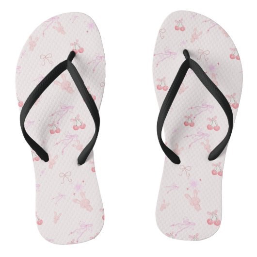 Coquette Style Flip-Flops with Bunnies & Cherries  Badesandalen (Fußbett)