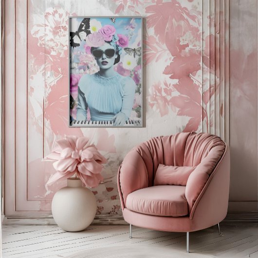 Coquette Style Pink und Blue Retro Pop Kunstgaleri Poster