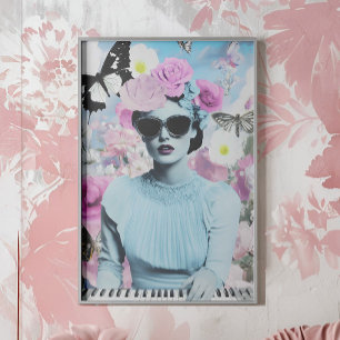 Coquette Style Pink und Blue Retro Pop Kunstgaleri Poster