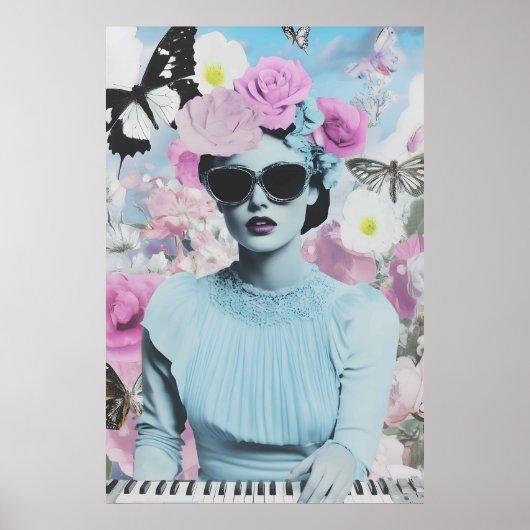 Coquette Style Pink und Blue Retro Pop Kunstgaleri Poster (Vorne)