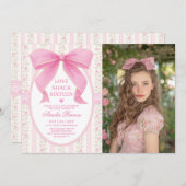 Coquette Sweet 16 Pink Bow Birthday Photo Einladung (Vorne/Hinten)
