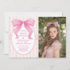 Coquette Sweet 16 Rosa Schleife Geburtstagsfoto Einladung