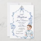 Coquette Taufe Blauer Wildblume Einladung (Vorderseite)