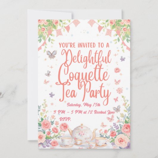 Coquette Tea Party Invitation Einladung (Vorderseite)