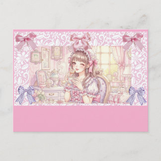 Coquette Tea Time – Pastel Ribbon Feiertagspostkarte