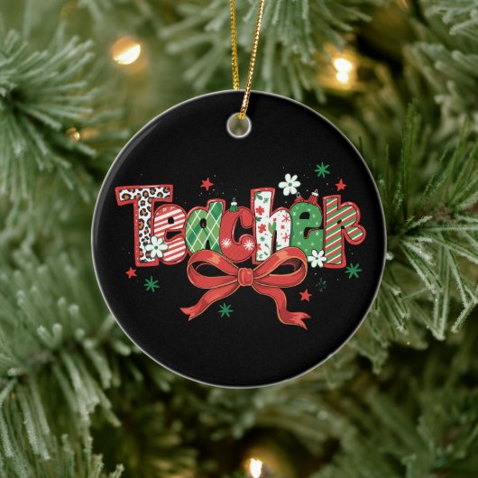 Coquette Teacher Christmas Crayon Frohe Weihnachte Keramik Ornament (Baum)
