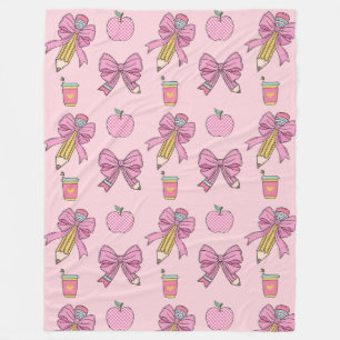 Coquette Teacher Pencil Bows Fleece Blanket Gesche