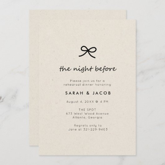 Coquette The Night Before Probe Dinner Einladung (Vorne/Hinten)