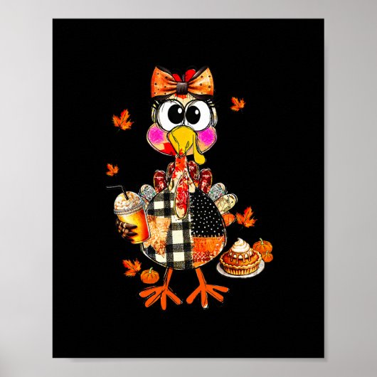 Coquette Turkey Drinking Coffee Bow Thanksgiving T Poster (Vorne)