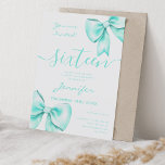 Coquette Türkis Aquamarin Bow Sweet 16 Geburtstag Einladung<br><div class="desc">Türkis Aquamarin Bow Sweet 16 Geburtstag Einladung Vorlage. Sie können die Hintergrundfarbe in unserem Designeditor ändern.</div>