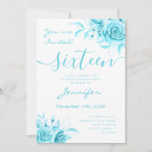 Coquette Türkis Sweet 16 Blumengläsern Einladung (Vorderseite)
