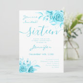 Coquette Türkis Sweet 16 Blumengläsern Einladung (Stehend Vorderseite)