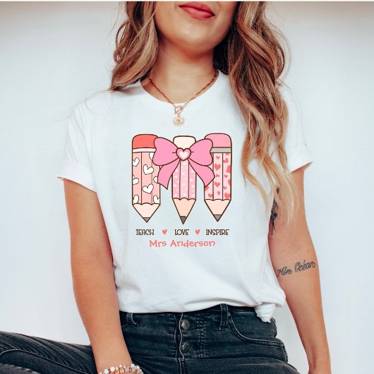 Coquette Valentine Teacher Pencils Personalized T-Shirt
