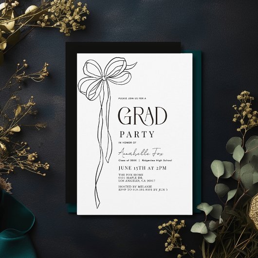 Coquette Vintag Black Bow Ribbon Graduierungsparty Einladung