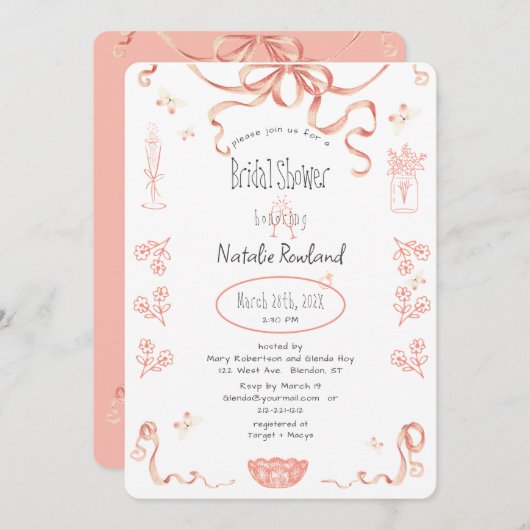 Coquette Vintag Cameo Brautparty Einladung (Vorne/Hinten)