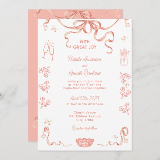 Coquette Vintag Cameo Wedding Einladung (Vorne/Hinten)