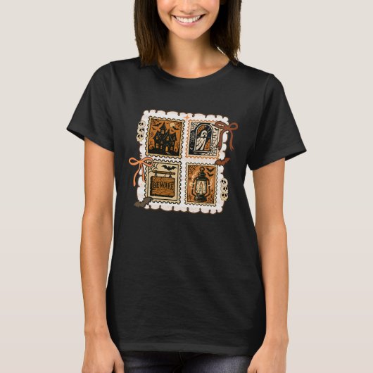 Coquette Vintage Halloween-Briefmarke T-Shirt (Vorderseite)