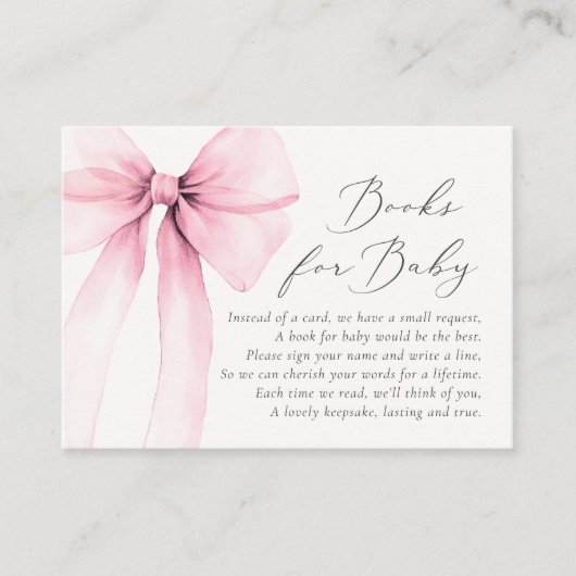 Coquette Wasserfarbe Rosa Bücher für Babydusche Visitenkarte (Vorderseite)