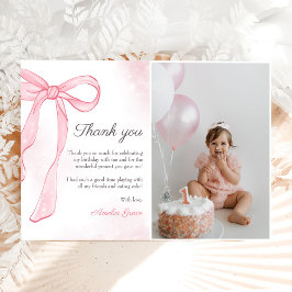 Coquette Wasserfarbe Rosa Niedlicher Bow Geburtsta Dankeskarte