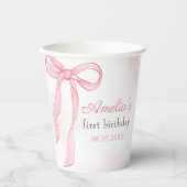 Coquette Wasserfarbe Rosa Niedlicher Bow Geburtsta Pappbecher (Vorderseite)