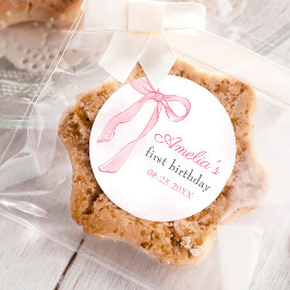 Coquette Wasserfarbe Rosa Niedlicher Bow Geburtsta Runder Aufkleber