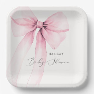 Coquette Watercolor Pink Bow Babydusche Papierplak Pappteller