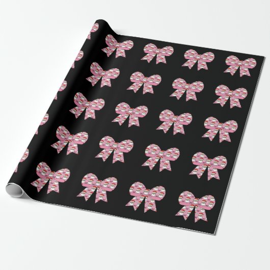 Coquette Weihnachten Pink Bow Santa Vintag Retro Geschenkpapier (Ungerollt)