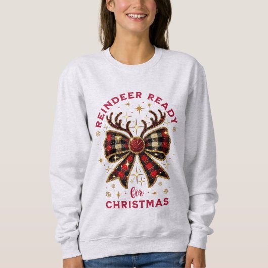 Coquette Weihnachts Kariert Reindeer Ready Bow Sweatshirt (Vorderseite)