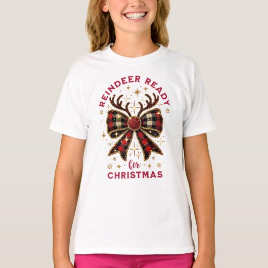 Coquette Weihnachts Kariert Reindeer Ready Bow T-Shirt (Vorderseite)