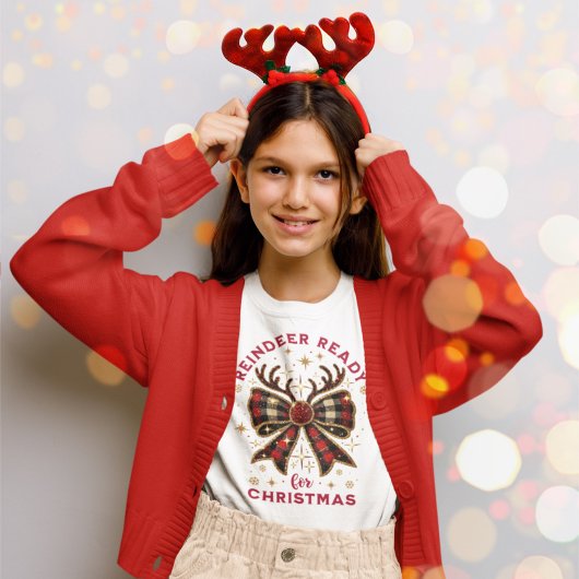Coquette Weihnachts Kariert Reindeer Ready Bow T-Shirt