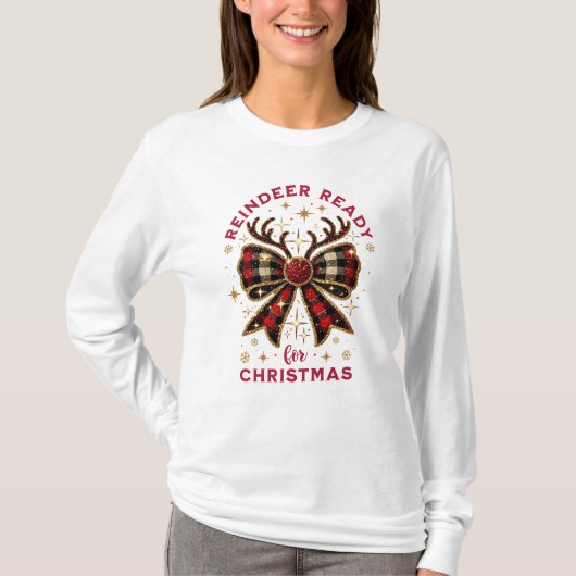 Coquette Weihnachts Kariert Reindeer Ready Bow T-Shirt (Vorderseite)