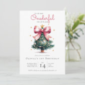 Coquette Weihnachtsbaum Bow Onederful 1. Geburtsta Einladung (Stehend Vorderseite)