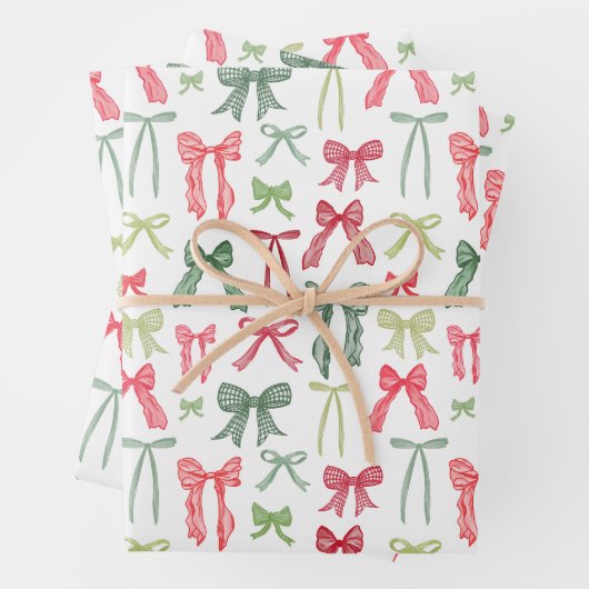 Coquette-Weihnachtsbögen Geschenkpapier – Rot & Gr Set (Beispiel)