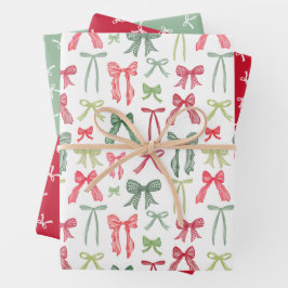 Coquette-Weihnachtsbögen Geschenkpapier Rot & Grün Set