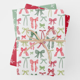 Coquette-Weihnachtsbögen Geschenkpapier Rot & Grün Set