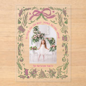 Coquette Weihnachtsfamilie Foto Pink Green Doodle Acryleinladungen (Vorderseite)