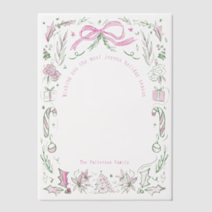 Coquette Weihnachtsfamilie Foto Pink Green Doodle Pergament Einladungen