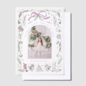 Coquette Weihnachtsfamilie Foto Pink Green Doodle Pergament Einladungen (Versetzt)