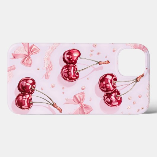 Coquette Whimsical Cherries & Pink Bows Case-Mate iPhone Hülle (Rückseite (Horizontal))
