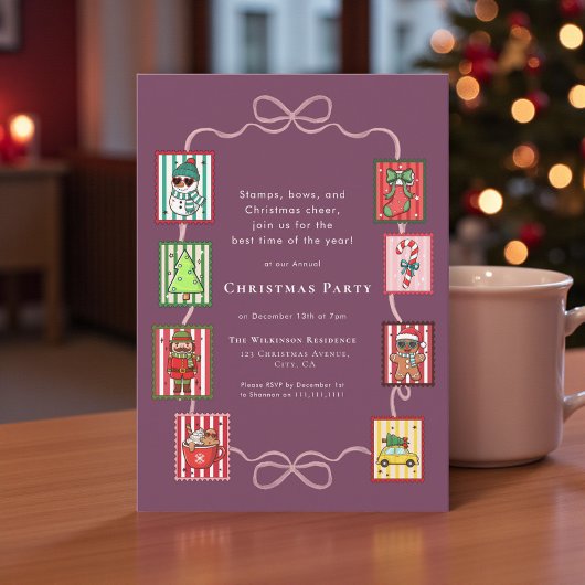 Coquette Whimsical Christmas Stamp Festive Party  Einladung