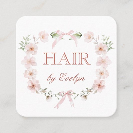 Coquette-Wildblumen Frame Hair Business Card Quadratische Visitenkarte (Vorderseite)