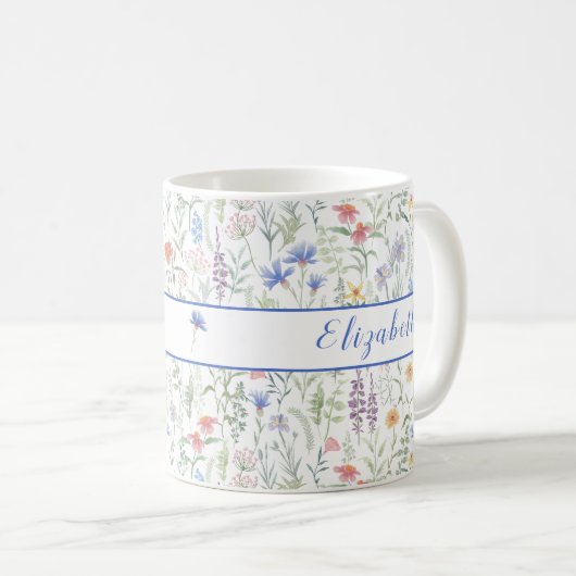 Coquette Wildblumenwiese Personalisiert Blau Kaffeetasse (VorderseiteRechts)
